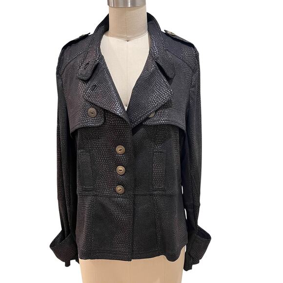 Clara Sun Woo Jacket Womens Large Metallic Animal Print Button Up Trench Coat - Picture 1 of 10